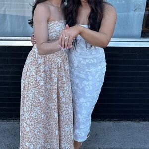 12th Tribe Leilani White Floral Textured Strapless Dress